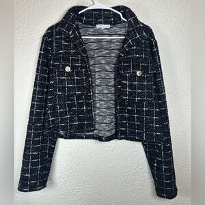 Sincerely Jules Black Grid Knit Fuzzy Open Front Jacket- Women's Size XL